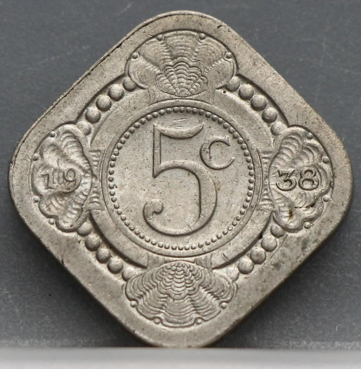 5 Cent 1938 — Stuiver Wilhelmina Cupronikkel voorzijde
