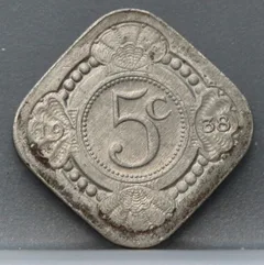 5 Cent 1938 — Vierkante Stuiver Cupro-Nikkel voorzijde