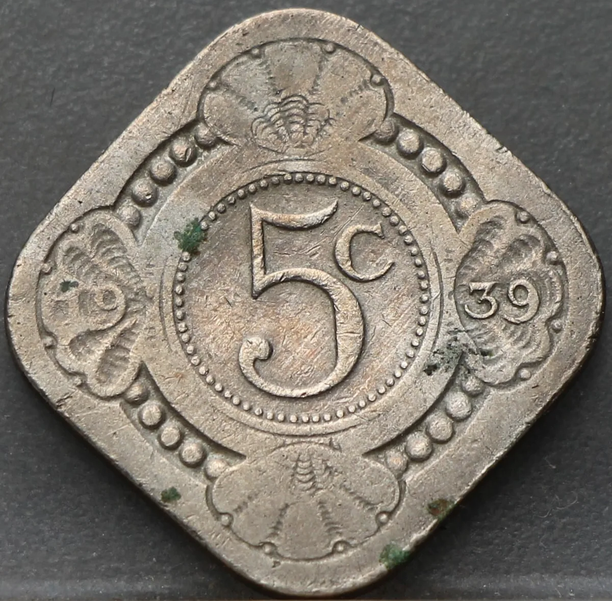 5 Cent 1939 — Cupronikkel voorzijde