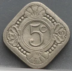 5 Cent 1939 — Vierkante Stuiver Cupronikkel voorzijde