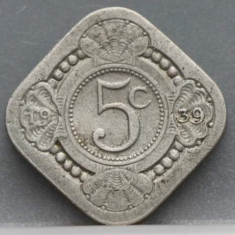 5 Cent 1939 — Vierkante Stuiver Wilhelmina Cupronikkel
