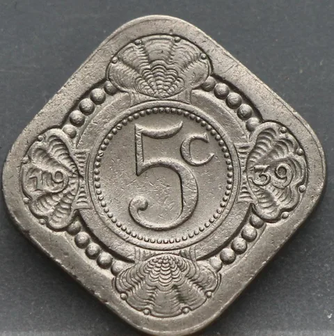 5 Cent 1939 — Vierkante Stuiver Wilhelmina Cupronikkel