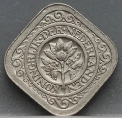 5 Cent 1939 — Vierkante Stuiver Wilhelmina Cupronikkel achterzijde, Nederland