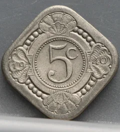 5 Cent 1940 — Stuiver Wilhelmina Cupronikkel voorzijde