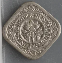 5 Cent 1940 — Vierkant Stuivertje Cupronikkel achterzijde