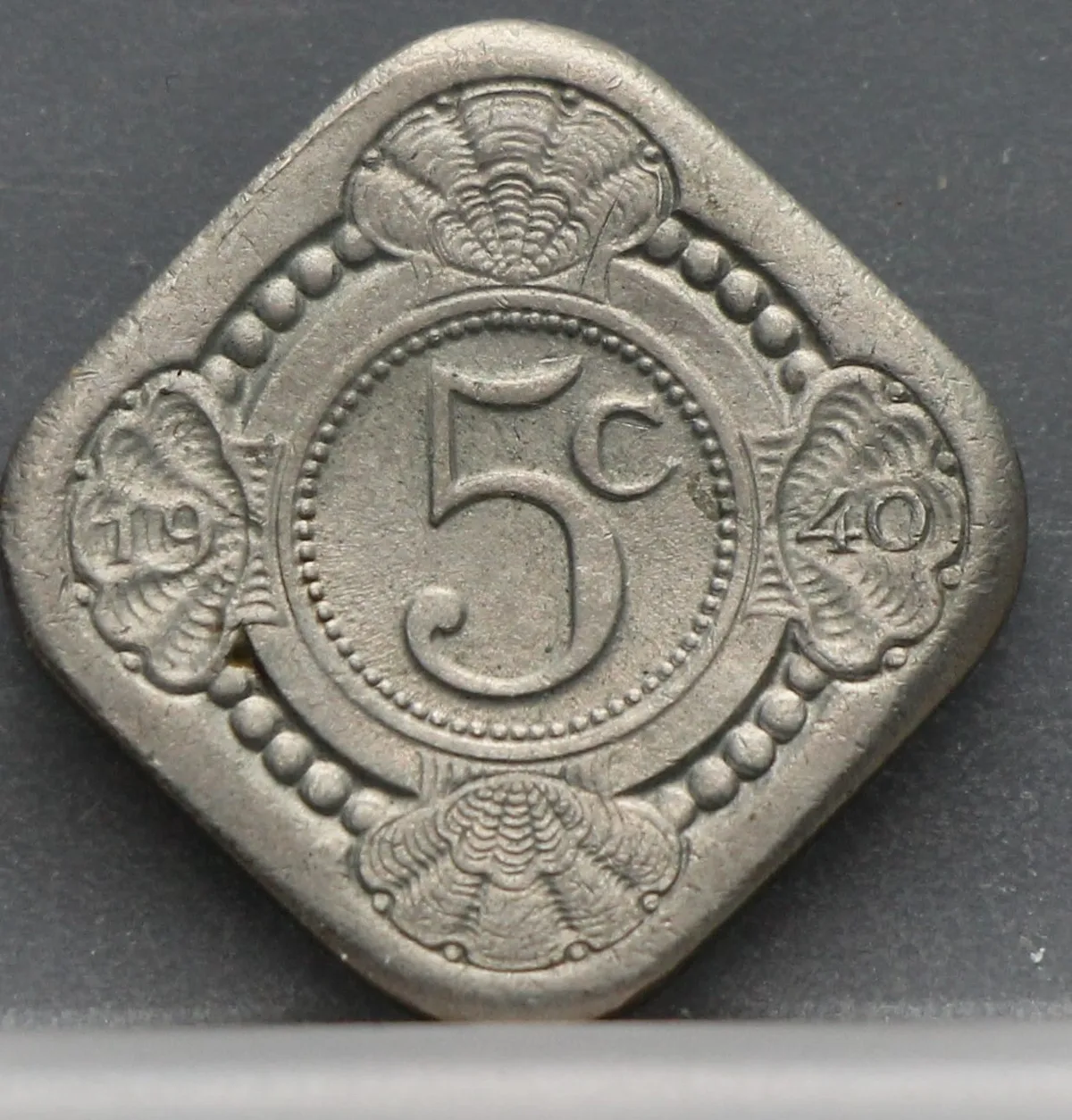 5 Cent 1940 — Vierkante Stuiver Wilhelmina Cupronikkel voorzijde, Nederland