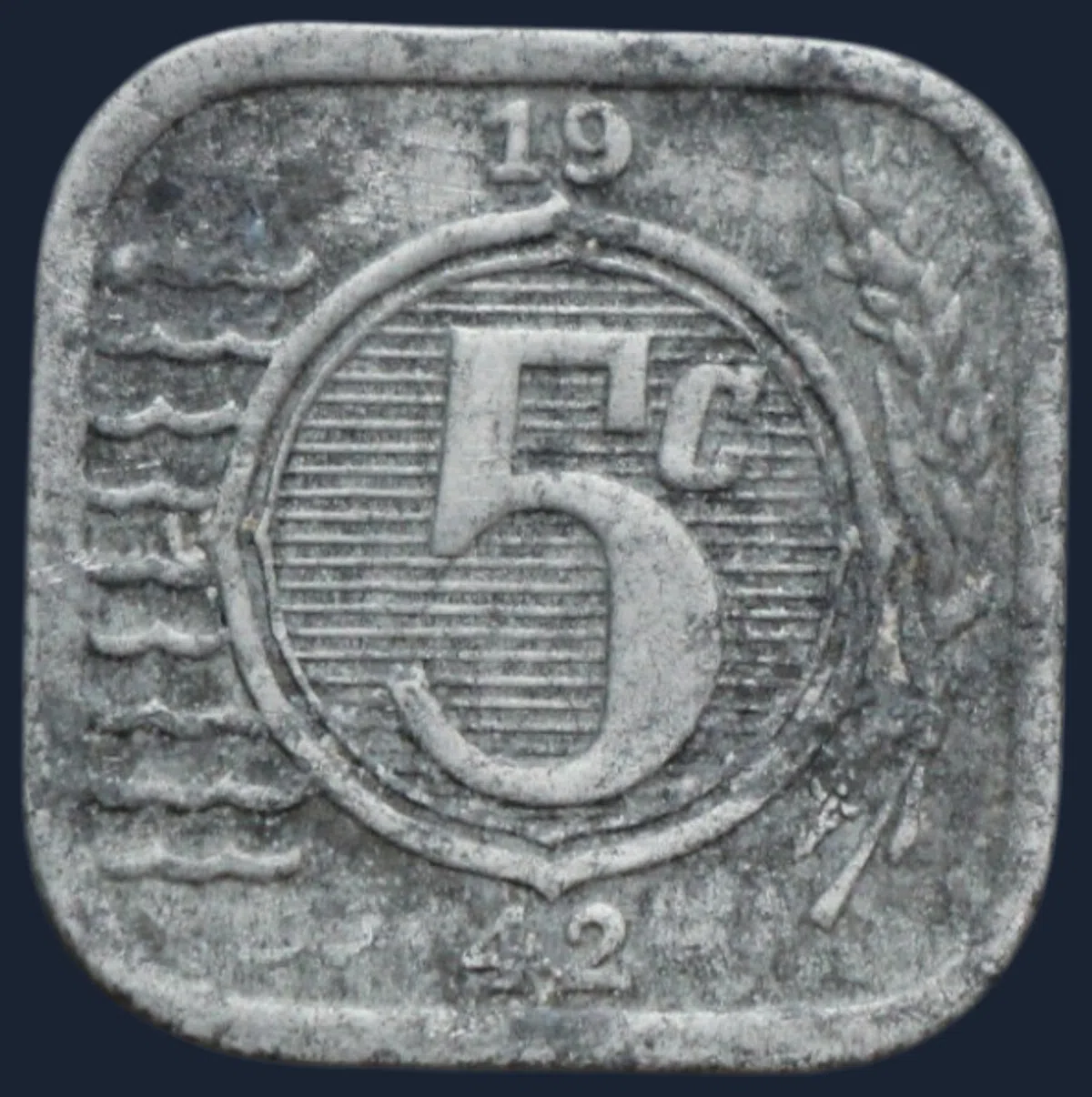 5 Cent 1942 Nederland Zink Vierkant