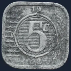 5 Cent 1942 Nederland Zink Vierkant