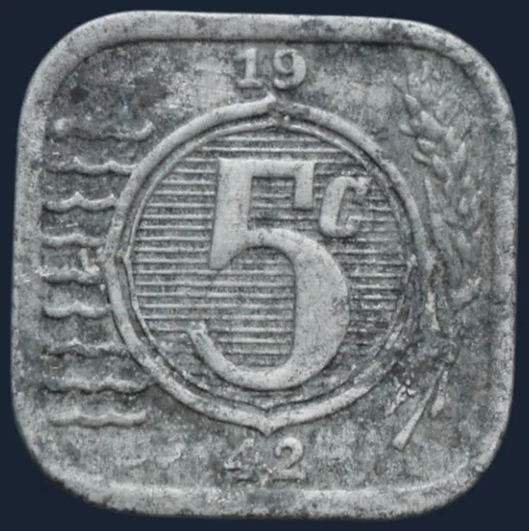 5 Cent 1942 Nederland Zink Vierkant