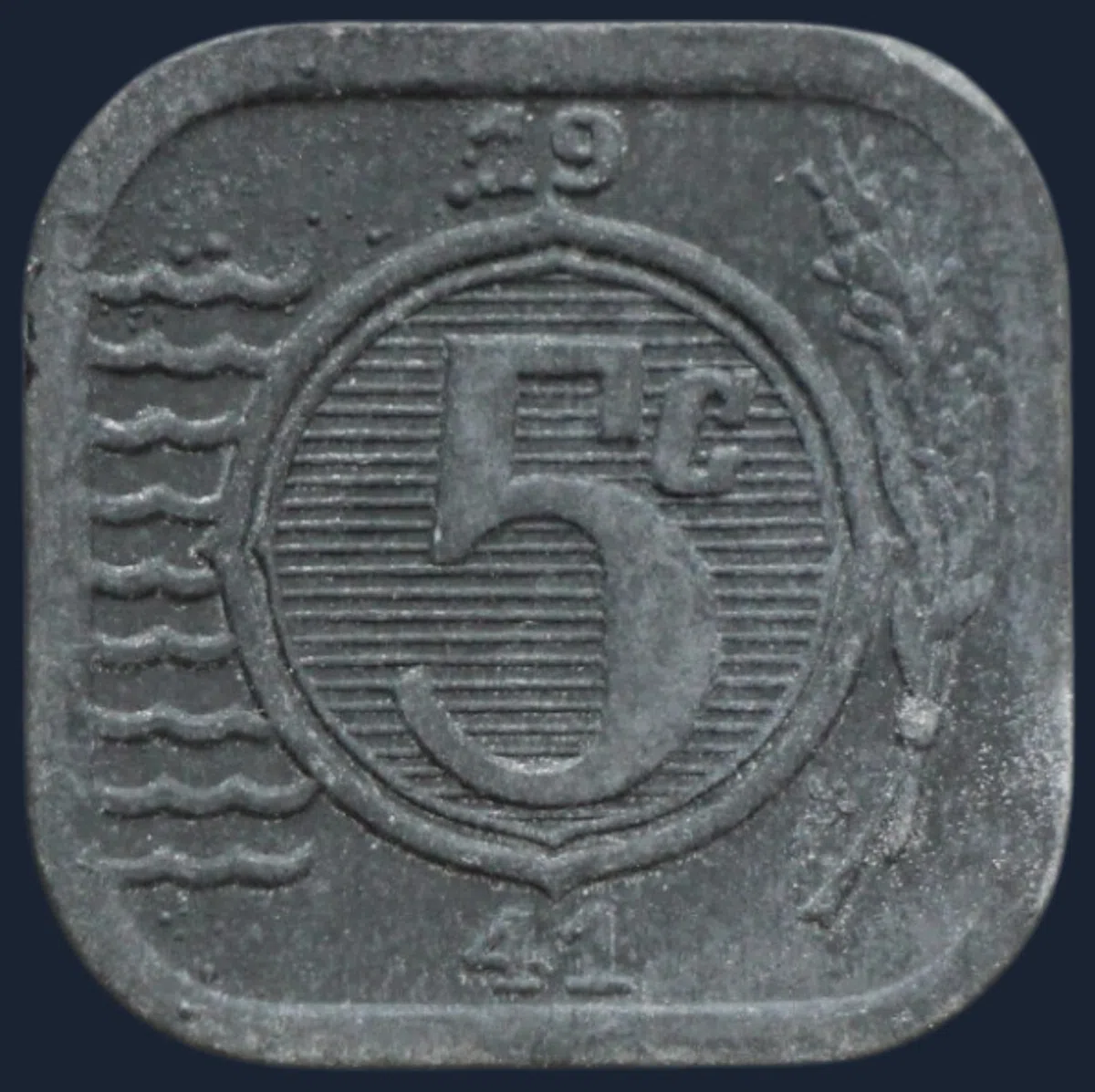 5 Cent 1941 Nederland — Zink (Vierkant)