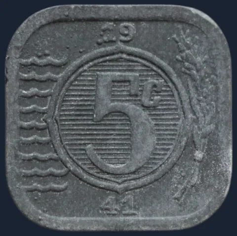 5 Cent 1941 Nederland Zink Vierkant
