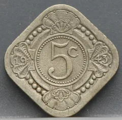5 Cent 1943 — Vierkante Stuiver Cupronikkel voorzijde