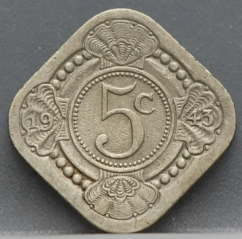 5 Cent 1943 — Vierkante Stuiver Cupronikkel