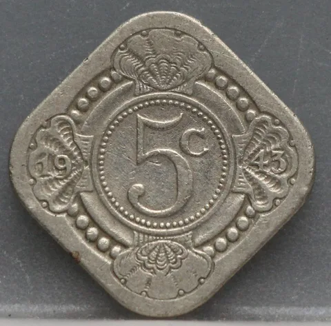 5 Cent 1943 — Vierkante Stuiver Cupronikkel
