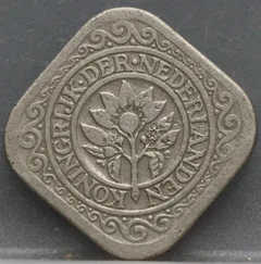 5 Cent 1943 — Vierkante Stuiver Cupronikkel achterzijde, Koninkrijk der Nederlanden