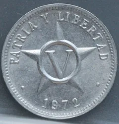 5 Centavos 1972 Cuba — Aluminium voorzijde