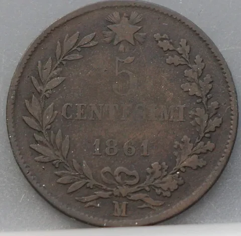 5 Centesimi 1861 (M) Italië — Koper