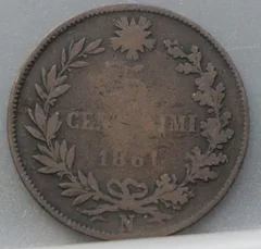 5 Centesimi 1861 (N) — Italië, Koper voorzijde