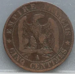 5 Centimes 1854 Frankrijk achterzijde