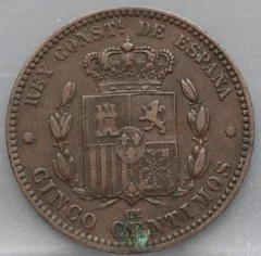 5 Centimos 1878 Spanje — Brons achterzijde