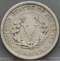 5 Cents 1908 USA — Liberty Head achterzijde, Verenigde Staten, Cupronikkel