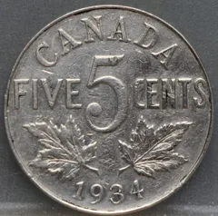 5 Cents 1934 Canada voorzijde, nikkel