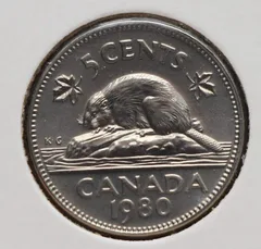 5 Cents 1980 Canada — Nikkel voorzijde