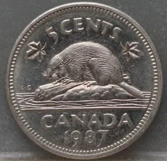 5 Cents 1987 Canada — Nikkel voorzijde