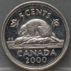 5 Cents 2000 Canada — Staal met Nikkel voorzijde