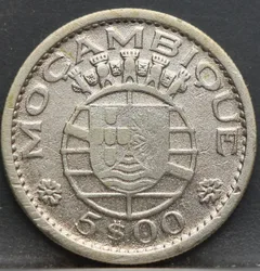 5 Escudos 1960 Mozambique — Zilver voorzijde, Zilver (Ag)
