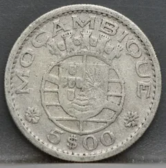 5 Escudos 1960 Mozambique — Zilver achterzijde, Zilver (Ag)