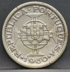5 Escudos 1960 Mozambique — Zilver achterzijde, Zilver (Ag)