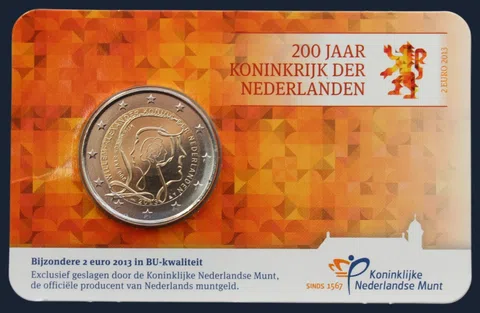 Nederland 2 euro 2013 coincard BU 200 jaar Koninkrijk