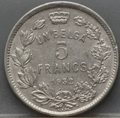 5 Francs 1932 België — Nikkel achterzijde