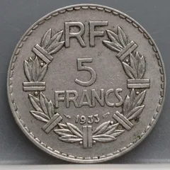 5 Francs 1933 Frankrijk — Nikkel achterzijde