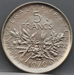 5 Francs 1970 Frankrijk — Cupronikkel achterzijde