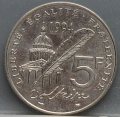5 Francs 1994 Frankrijk — Voltaire Herdenkingsmunt voorzijde, Cupro-nikkel