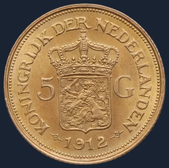 5 Gulden 1912 Wilhelmina - gouden vijfje 1912