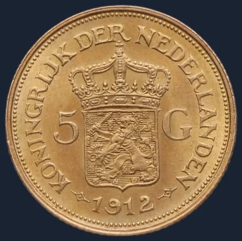 5 Gulden 1912 Wilhelmina - gouden vijfje 1912