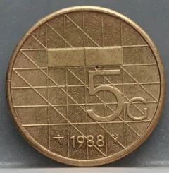 5 Gulden 1988 Beatrix — Verbronsd Nikkel voorzijde, Nederland