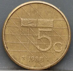 5 Gulden 1988 Beatrix — Verbronsd Nikkel voorzijde, Nederland