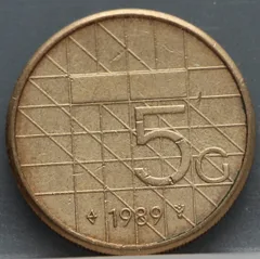 5 Gulden 1989 Beatrix — Verbronsd Nikkel voorzijde