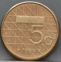5 Gulden 1989 Beatrix — Verbronsd Nikkel voorzijde
