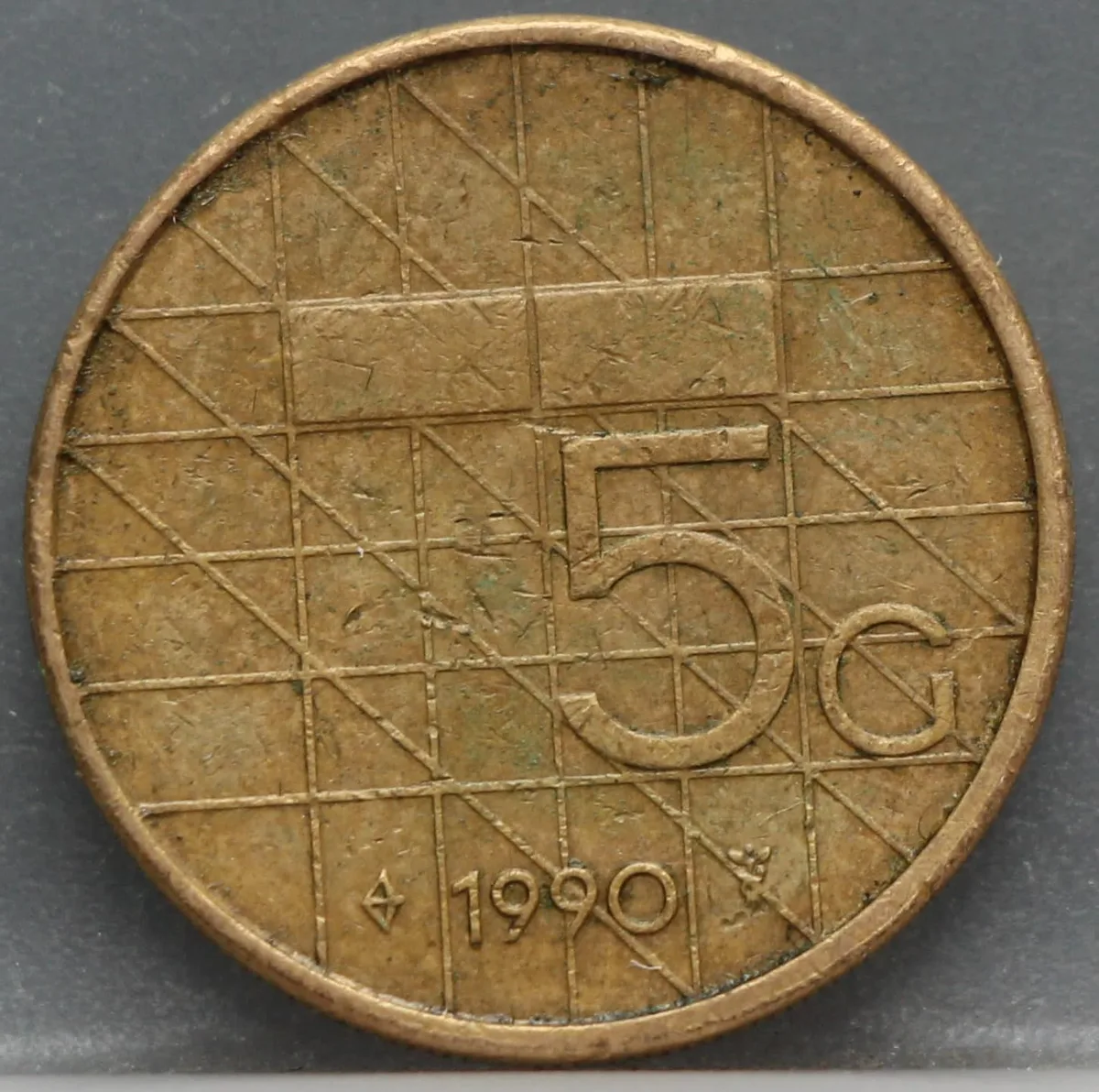 5 Gulden 1990 Beatrix — Verbronsd Nikkel voorzijde