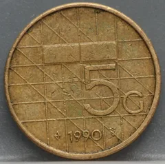 5 Gulden 1990 Beatrix — Verbronsd Nikkel voorzijde