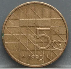 5 Gulden 1993 Beatrix — Verbronsd Nikkel voorzijde, Nederland