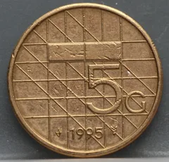 5 Gulden 1995 Beatrix — Verbronsd Nikkel voorzijde, Nederland