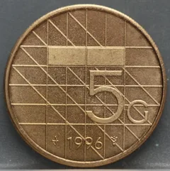 5 Gulden 1996 Beatrix — Verbronsd Nikkel voorzijde
