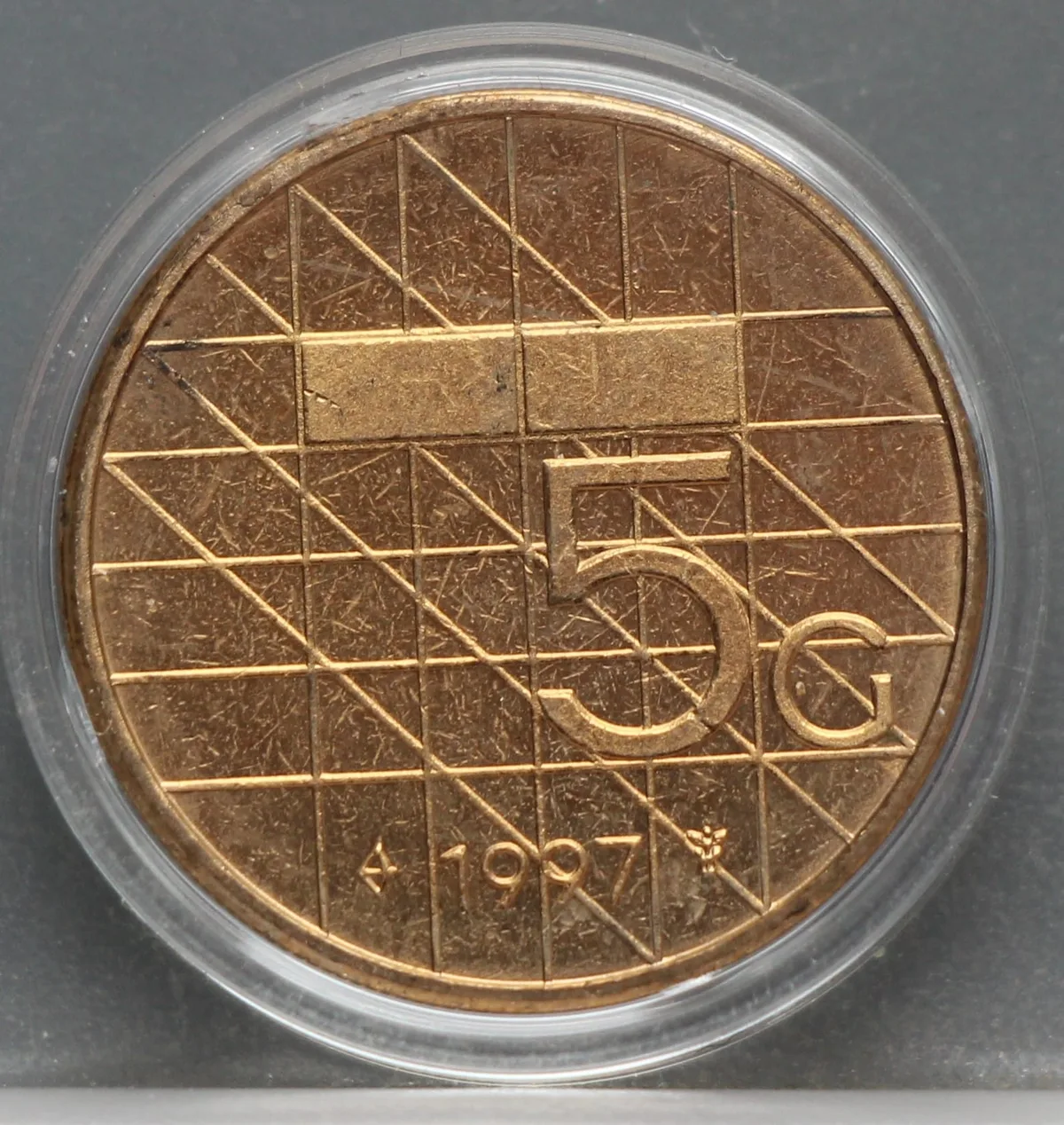 5 Gulden 1997 Beatrix — Verbronsd Nikkel voorzijde