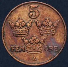5 Öre 1911 Zweden (smal muntteken)